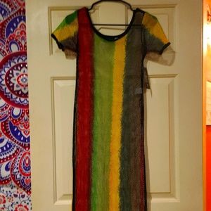 Women's Mesh Rasta Double Slit Dress By Objex SzM